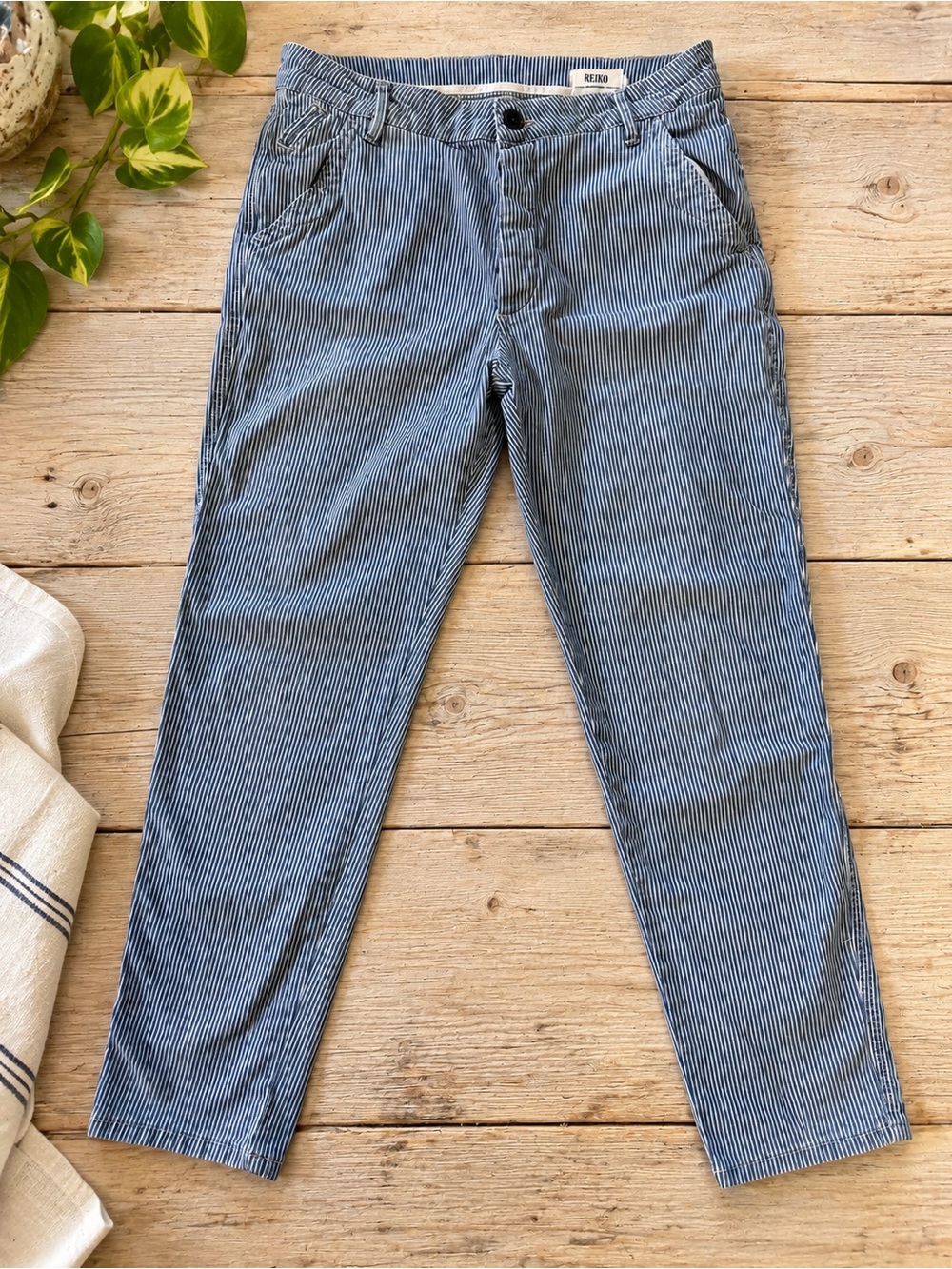 Reiko Scott Striped Chino Pants Blue White Size 27